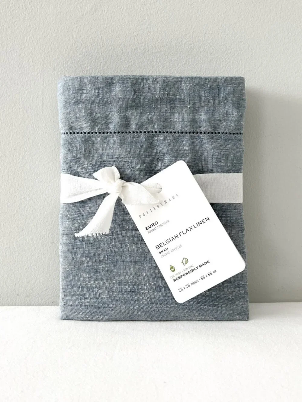 New! POTTERY BARN Belgian Flax Linen Sham Euro Chambray 26” Pillow Cover NWT